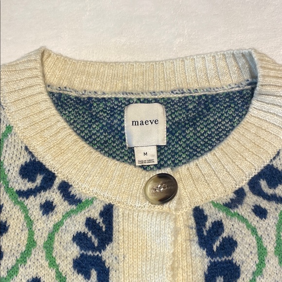 Maeve Cream and Blue Patterned Cardigan - Picture 2 of 3